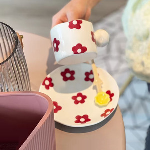 Ensemble tasse et soucoupe en grès de haute qualité pour café, cadeau Saint-Valentin, capacité 250 ml, mugs en céramique portables à motifs variés - Product Image 4