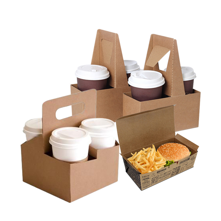 7oz 8oz 16oz 22oz Warm Coffee Packaging Takeaway Kraft Paper Holder Paper Cup with Lid Cover and Handle