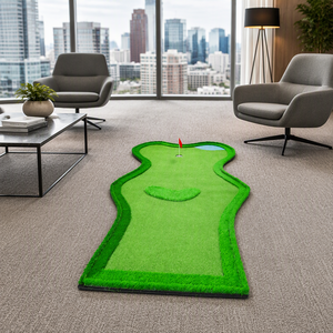 <span class=keywords><strong>Ser</strong></span> Golf Indoor Putting Green Matte mit 9 Löchern, Kunstrasen-Übungsmatte für Golftraining mit roter Flagge und Wasserhazard-Design - Product Image 6