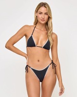 Ensemble de bikini personnalisé en triangle avec bretelles croisées, en tissu recyclé, bordure en dentelle zig-zag, haut réversible, liens latéraux, maillot de bain deux pièces pour femme