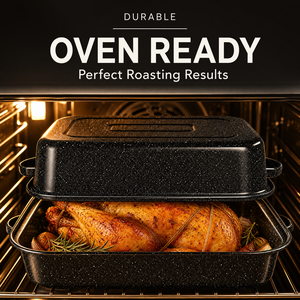 <span class=keywords><strong>Teglia</strong></span> per Arrosto in Granito Nero con Coperchio e Griglia, Set di Pentole da Forno OEM per Arrosto di Tacchino e Pollo - Product Image 1