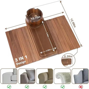 Table d'appoint pliable en bois d'acacia pour canapé avec porte-gobelet pour collations et boissons - Product Image 5