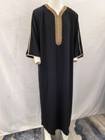 Kaftan Abaya Thobe Bisht de style marocain haut de gamme, broderie en corde, poche latérale, tissu épais, manches longues, grande taille