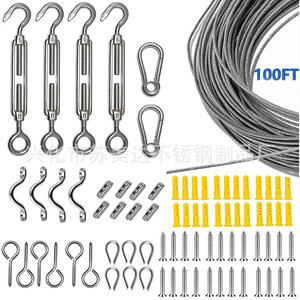 Stainless Steel <b>Cable</b> Rope Kit 100ft 4.0mm With Hooks Turnbuckles Carabiners And Anchors <b>For</b> <b>Outdoor</b> Use - Product Image 1