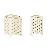 Panier à linge pliable en plastique blanc durable avec roulettes, boîte de rangement pliable pour économiser de l'espace, organisateur pour salle de bain, vêtements sales