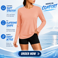Rashguard personnalisé pour femme à manches longues, col rond, protection solaire UPF50 SPF, séchage rapide, léger, 88% polyester, 12% élasthanne