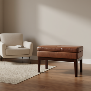 Carlsom - Banco Otomano de Cuero Marrón Desgastado, Taburete Pequeño para Sala de Estar, Muebles para el Hogar - Product Image 2