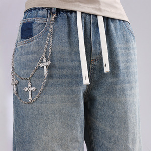 yueli <b>Cross</b> Pendant Waist Chain Double Layer Metal Hip Hop Style For Men Women Casual Fashion Body Chain Tibetan <b>Silver</b> - Product Image 2