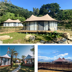 GSD Outdoor Glamping Safari Tienda de lujo para acampar <span class=keywords><strong>Restaurante</strong></span> con baño Lona Safari Lodge Glamping Hotel Pyramid Tent - Product Image 6