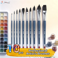 Ensemble de 10 pinceaux professionnels pour artistes, poils synthétiques en nylon haute élasticité, non pelucheux, bleu et rouge, pour peinture acrylique et aquarelle