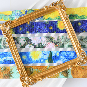 Van Gogh Oil Painting Series Satin Ribbon Gift Decoration Floral Bow Nordic Style Printed Ribbon - Product Image 1