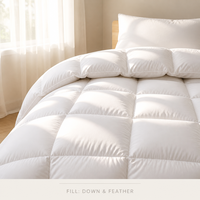 Couette en duvet de canard moelleux, garnie de plumes et de duvet, couette blanche pour lit, housse avec 8 languettes aux coins, insert de couette en duvet pour hôtel
