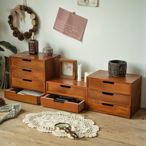 Desktop Three Layer Drawer <b>Storage</b> Cabinet Wooden Cosmetic <b>Box</b> With Drawers <b>Makeup</b> Organizer - Product Image 1