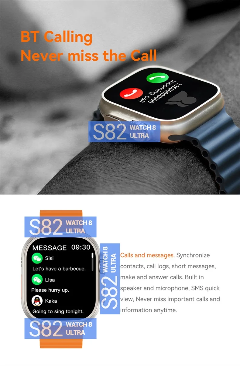 New BT Calling Watch Series 8 Ultra S82 1.96inch AMOLED Big Screen Ultra Smart Watch