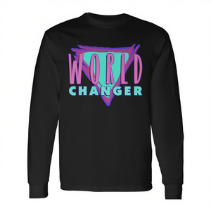 T-shirt a maniche lunghe World Changer nera 100% cotone design unisex - Product Image 2