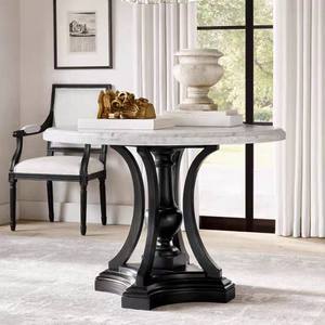 RH American Style Retro <strong>Oak</strong> Marble Round Dining <strong>Table</strong> French Style Carved 8-Person <strong>Small</strong> Apartment Chair Set - Product Image 5