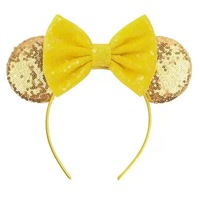 Serre-tête unisexe en velours avec nœud et sequins Mickey Minnie Mouse pour fêtes, spectacles et accessoires photo - Fait main, vente en gros disponible