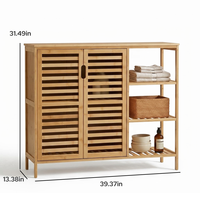 Étagère de rangement en bambou, 4 niveaux, grande capacité, avec portes doubles à persiennes, pour salon