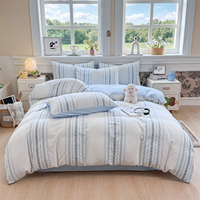 Ensemble de housse de couette rayée verticale 100% coton 4 pièces, literie minimaliste à petits nœuds et rayures avec options multicolores