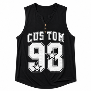เสื้อกล้ามบาสเก็ตบอลพิมพ์ลายดาวแบบกำหนดเองสำหรับผู้หญิง คอวีแบบเฮนลีย์ ติดกระดุม 3 เม็ด เสื้อผ้าลำลองแบบไม่มีแขนสำหรับแฟนบาสเก็ตบอล สไตล์เสื้อเจอร์ซีย์ - Product Image 4