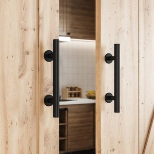 Manija para Puerta Corredera de Madera, Juego de Tiradores Empotrados de Acero Inoxidable/Carbono, Manija Redonda Resistente, Herrajes para Puertas Interiores - Product Image 2
