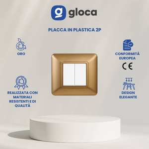 Placca interruttore a parete Gloca 2P in plastica dorata a 2 pulsanti, resistente per Matix - Product Image 3
