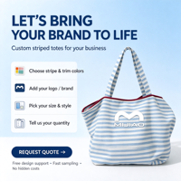 Sac fourre-tout en toile rayée écologique avec logo personnalisé et design de lettres, grande capacité pour la plage et la publicité réutilisable