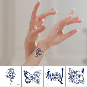 Tatouages temporaires 19 éléments fleur <span class=keywords><strong>chat</strong></span> papillon autocollants faux tatouages pour femmes hommes maquillage du corps autocollants imperméables - Product Image 3