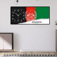 Drapeau afghan en fond intégral avec horloge - Art en porcelaine cristalline dans un cadre en aluminium pour décoration murale de la maison