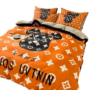 ブラッシュドコットン4-In-1寝具セットオレンジキングサイズ羽毛布団カバーベッドシーツ寝具セット