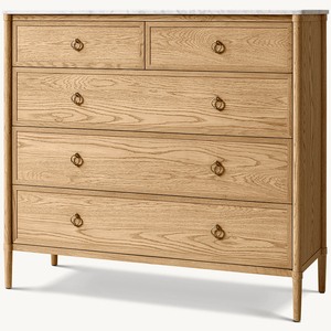 Commodes de chambre à coucher en bois de style américain <span class=keywords><strong>Commode</strong></span> à <span class=keywords><strong>5</strong></span> <span class=keywords><strong>tiroirs</strong></span> avec dessus en marbre - Product Image 2