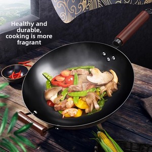 Wok traditionnel <span class=keywords><strong>en</strong></span> <span class=keywords><strong>fonte</strong></span> durable antiadhésif avec poignée <span class=keywords><strong>en</strong></span> <span class=keywords><strong>bois</strong></span>, capacité 1-2L, compatible gaz et induction, fond non revêtu - Product Image 4