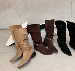 Stivali da Donna Western a Metà Polpaccio in <span class=keywords><strong>Camoscio</strong></span> con Punta Quadrata e Chiusura Slip-On, Stivaletti Lunghi Personalizzabili all'Ingrosso - Product Image 6