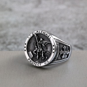 yunnique St Michael Archangel <b>Ring</b> <b>Titanium</b> Steel Men's Hip Hop Jewelry Cross Design Gift For Him Round Shape - Product Image 4