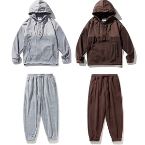 Ensemble de survêtements vintage de haute qualité pour hommes, style streetwear personnalisé, avec surpiqûres de couleur unie, réversible et 100 % coton écologique - Product Image 1