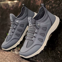 Chaussures de randonnée lumineuses pour hommes en cuir PU et maille, respirantes, avec logo personnalisé, amorti léger, antidérapantes, style décontracté – Grande Vente