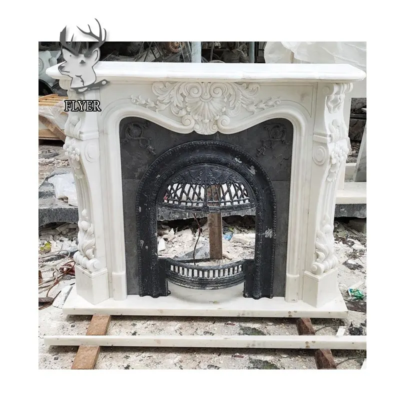 Indoor Customized Modern Hand Carved Marble Stone Fire Surround Mantel French White Marble Fireplace