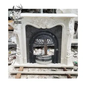 Trong nhà tùy chỉnh hiện đại Tay Chạm Khắc Đá Cẩm Thạch lửa Surround mantel pháp bằng đá cẩm thạch trắng lò sưởi