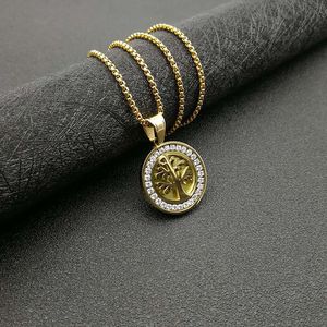 Collier pendentif arbre de vie en acier titane avec incrustation de zircon, bijoux unisexe, cadeau - Product Image 3