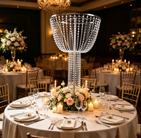 Support à fleurs en métal argenté et doré, décoration de mariage, centres de table, chandeliers ronds en acrylique avec perles de cristal, style guirlandes