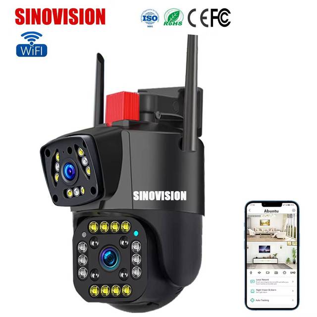Outdoor CCTV WiFi Security Camera System PTZ Dual Lens 3MP CMOS Sensor Night Vision Cloud IP66 Waterproof Motion Detection