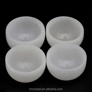 Round Crystal Bowl Carving Handmade Polished White Jade Crystal Bowl for Decoration
