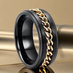<span class=keywords><strong>Bague</strong></span> anti-stress en acier inoxydable noir style hip-hop, maillons cubains, inaltérable, pour hommes, tendance - Product Image 5