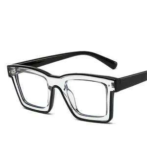 Montura de gafas de tendencia de dos colores, diseño avanzado, sencillo, cuadrado, Tr90, antiazul, 2023
