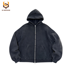 Heavyweight Boxy Fit Acid Wash Sun Faded Oversized Loose DTG Printing <b>Zip</b> <b>up</b> Blank <b>Fleece</b> Plain Vintage Hoodie for <b>Men</b> - Product Image 6