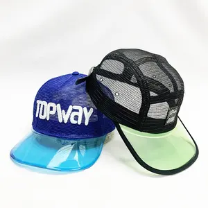 Hot Sale Design 5 Panel Adjustable Snap Back 3D Embroidery TOPWAY Logo Full Mesh Hat Transparent Visor Cap For Adult