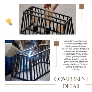 Suspension industrielle trapézoïdale noire en métal à 3 lumières pour îlot de cuisine - Product Image 4
