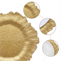 Assiettes de Présentation en Plastique Doré 13 Pouces, Bordure Récif, Vaisselle de Luxe pour Dîners, Mariages et Banquets