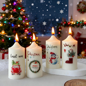 Christmas Printed Pillar Scented <b>Candle</b> Snowman Pattern Cylinder Wax <b>Candle</b> for Xmas Table Home Decor - Product Image 1