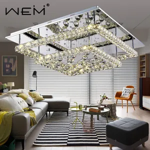 Moderne Fashion Design Hoge Kwaliteit Plafond Verlichting 2 Layer Vierkante Crystal Led Hanger Plafondlamp Voor Hotel